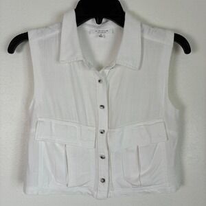 KIRIOUS LOS ANGELES White Sleeveless Button Up Utility Vest Top Women's Small